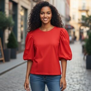 Velvet By Graham And Spencer Uma Puff Sleeve Slub Tee XS NWT